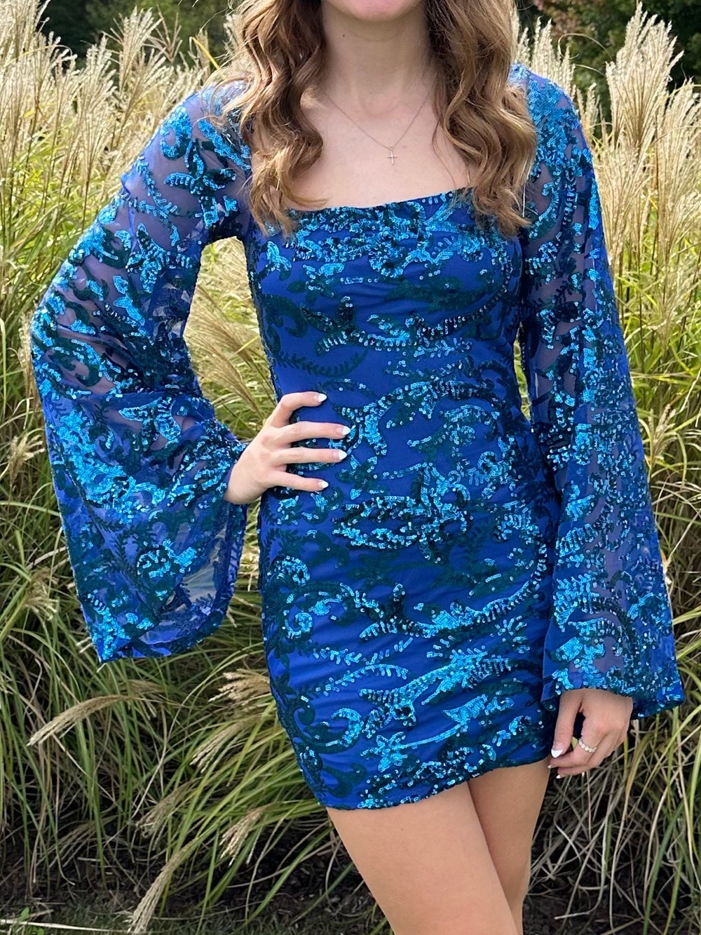 Lucy in the Sky Bell Sleeve Sequin Dress